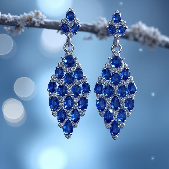 Diamond and sapphire earrings in a modern, celestial design.