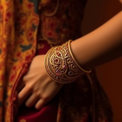A traditional Indian 'kada' bracelet with intricate detailing.