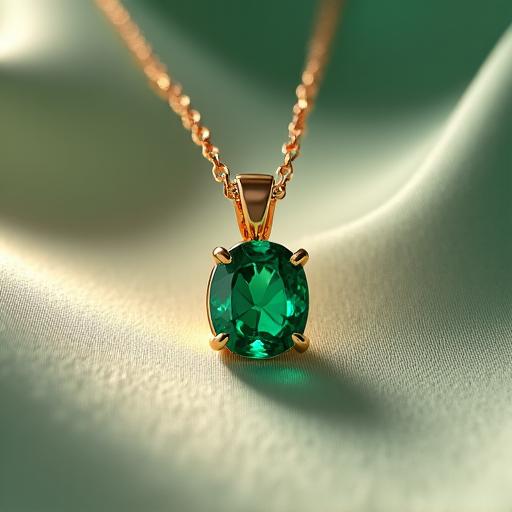 A delicate gold pendant with an emerald gemstone.